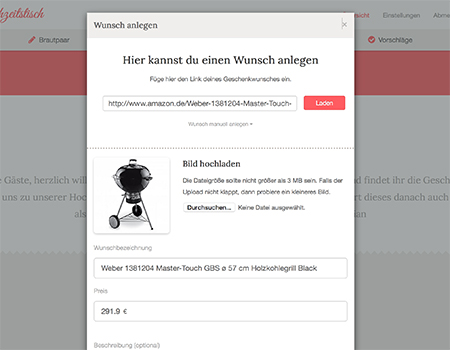 Hochzeitswunschliste erstellen
